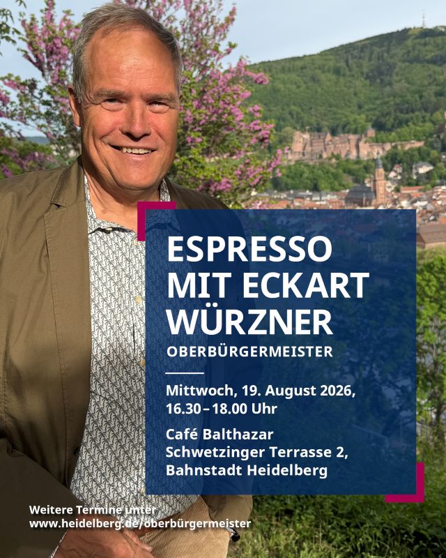 Jetzt vormerken: „Espresso mit Eckart Würzner“ am Mittwoch, 19. August, in der Bahnstadt